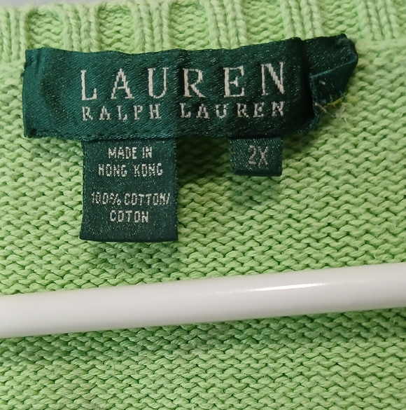 Lauren Ralph Lauren Vneck Lime Green Sweater Women 2X Old Money Cottagecore - Picture 4 of 4